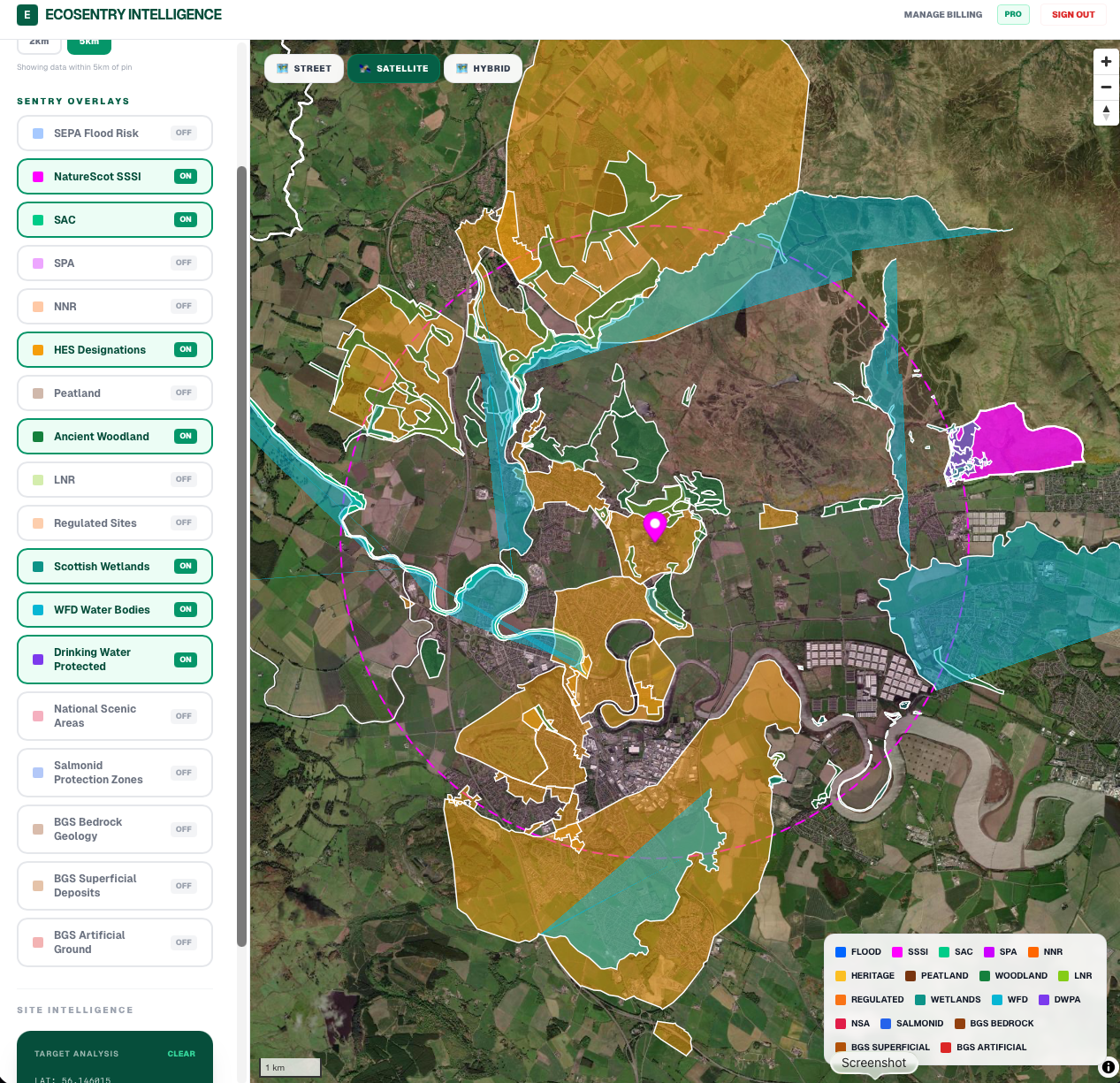 EcoSentry map with live constraint layers and audit results panel